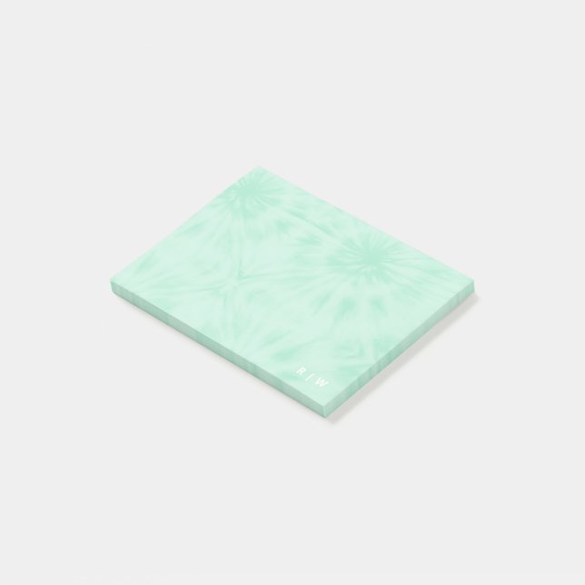 Tie Dye | Pastel Mint Green Monogram Post-it Notes (Angled)