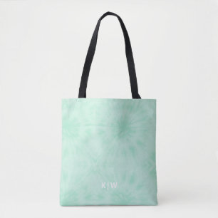 Tie Dye   Pastel Mint Green Monogram Tote Bag