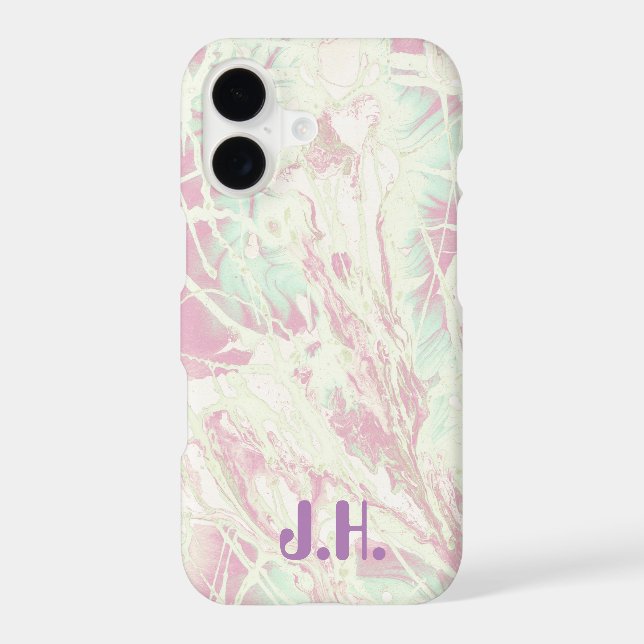Tie Dye | Pastel Pink Mint Green Monogram iPhone Case (Back)