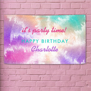 Tie Dye Pastel Pink Orange Teal Purple Birthday Banner