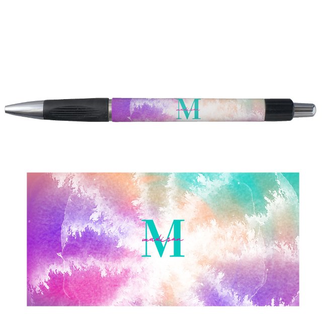 Tie Dye Pastel Pink Orange Teal Purple Monogram (Tie Dye Pastel Pink Orange Teal Purple Monogram Pen)