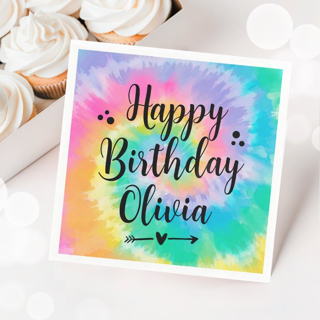 Tie Dye Pastel Rainbow Birthday Girl Napkin (Creator Uploaded)