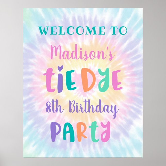 Tie Dye Pastel Rainbow Boho Birthday Welcome Poster (Front)