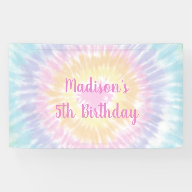 Tie Dye Pastel Rainbow Boho Hippie Birthday Banner (Horizontal)