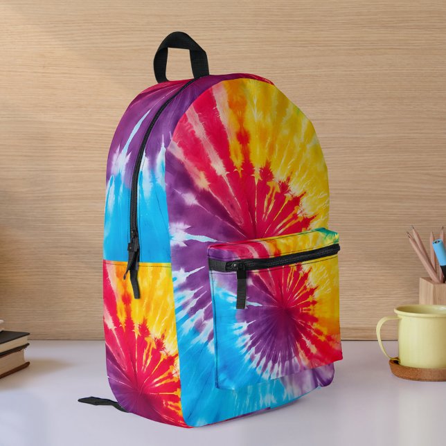 Tie Dye Pattern Blue Red Yellow  Printed Backpack (Creator Uploaded)