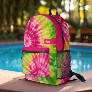 Tie Dye Pattern Green Red - custom name Printed Backpack