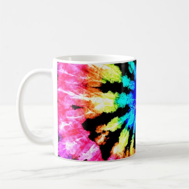 Tie dye pattern. Hand drawn rainbow shibori. Ink t Coffee Mug (Left)