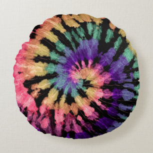 Tie dye pattern. Hand drawn rainbow shibori. Ink t Round Cushion