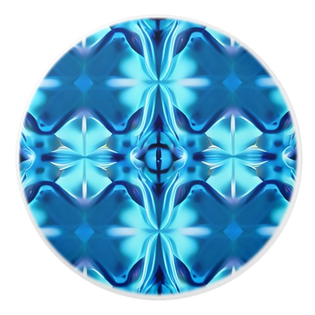 Tie Dye Pattern in Indigo and Ice Blue Ceramic Knob (Front)