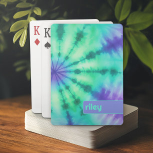 Tie Dye Pattern Seafoam Turquoise - custom name Playing Cards