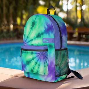 Tie Dye Pattern Seafoam Turquoise - custom name Printed Backpack