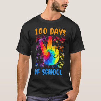 Tie Dye Peace Hand Sign 100 Days Of School Gift 10 T-Shirt