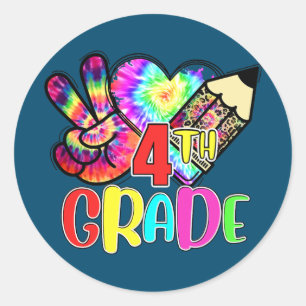 Tie Dye Peace Love 4th Grade Teacher Student Back Classic Round Sticker