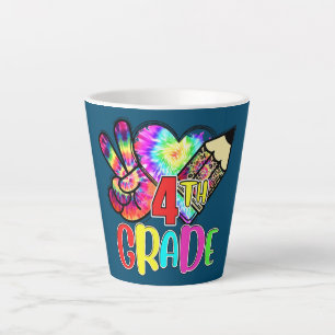 Tie Dye Peace Love 4th Grade Teacher Student Back Latte Mug