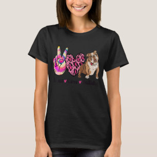 Tie Dye Peace Love Leopard Print English Bulldog D T-Shirt