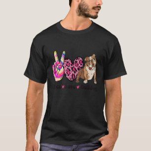 Tie Dye Peace Love Leopard Print English Bulldog D T-Shirt