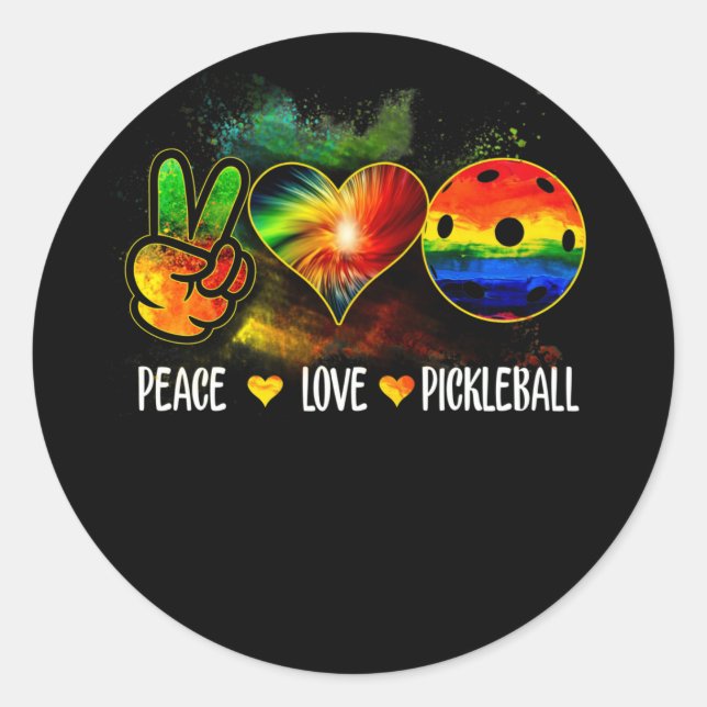 Tie Dye Peace Love Pickleball Pickleball Lover Classic Round Sticker (Front)