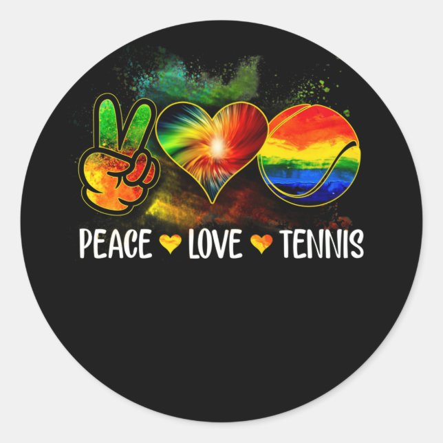 Tie Dye Peace Love Tennis Tennis Lover Game Day Classic Round Sticker (Front)