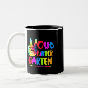 Tie Dye Peace Out Kindergarten Last Day Of School Two-Tone Coffee Mug