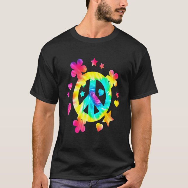 Tie Dye Peace Sign Cute Love Colourful Tye Dye Hip T-Shirt (Front)