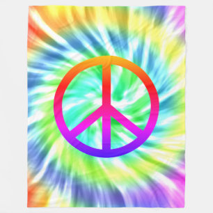 Tie Dye Peace Sign Design Fleece Blanket