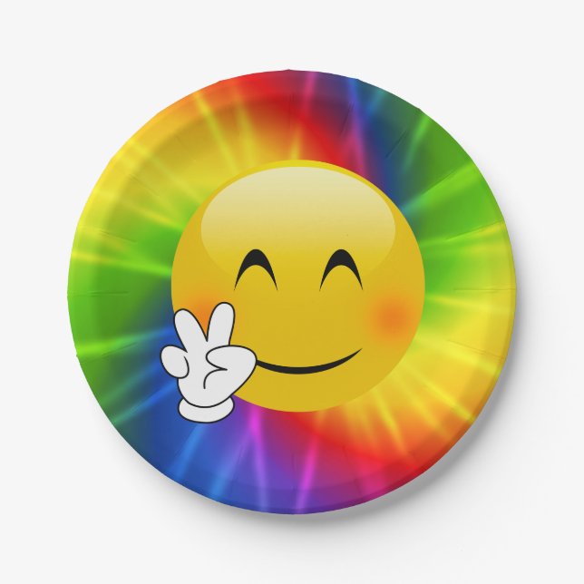 Tie-Dye Peace Sign Emoji Paper Plate (Front)