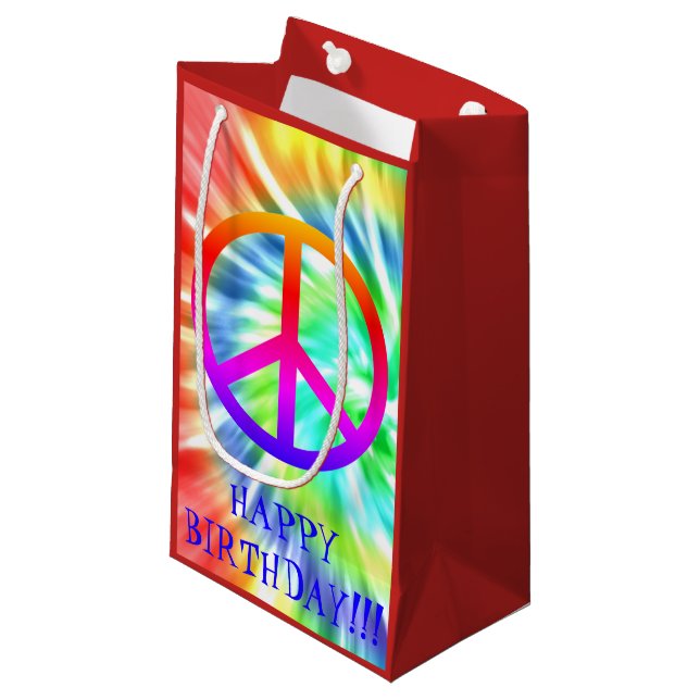 Tie Dye Peace Sign Happy Birthday Gift Bag (Front Angled)
