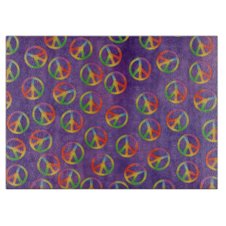 Tie Dye Peace Signs On Purple Cutting Board
