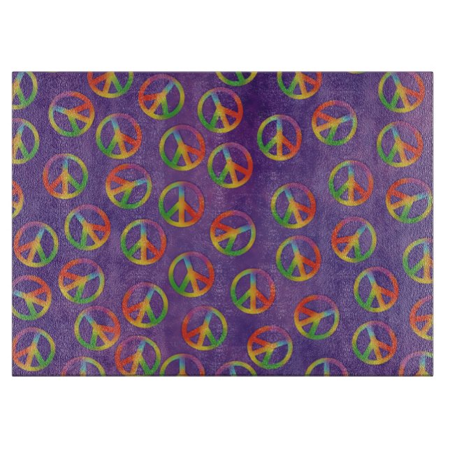Tie Dye Peace Signs On Purple Cutting Board (Front)