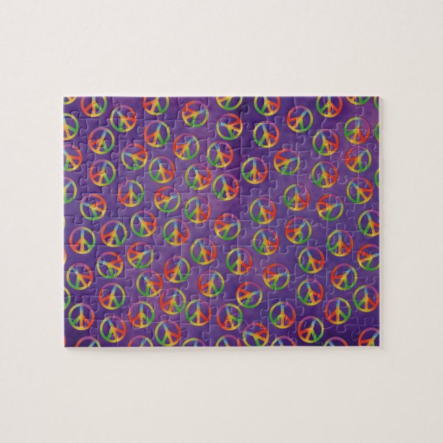 Tie Dye Peace Signs On Purple Jigsaw Puzzle (Horizontal)