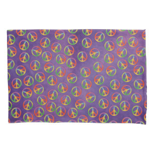Tie Dye Peace Signs On Purple Pillowcase