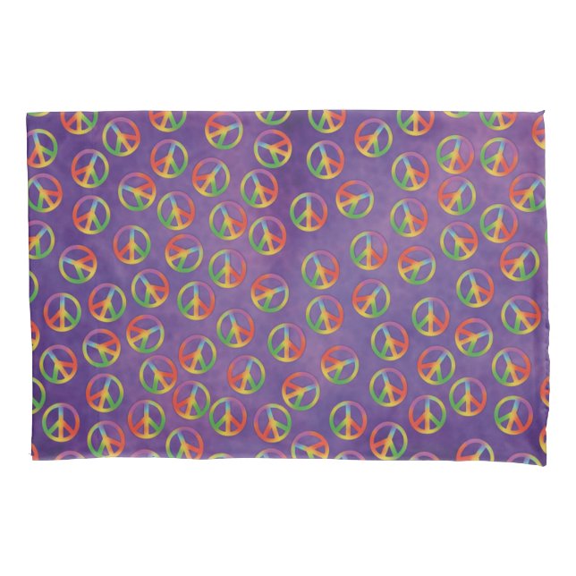 Tie Dye Peace Signs On Purple Pillowcase (Front-Left)
