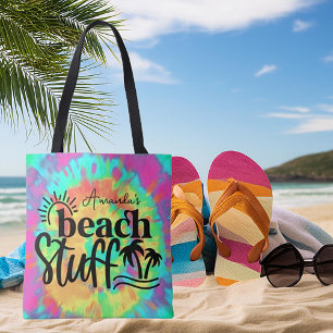 Tie dye personalised beach stuff tote bag