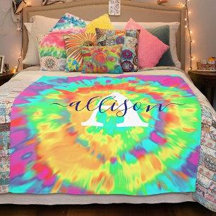 Tie dye personalised fleece blanket