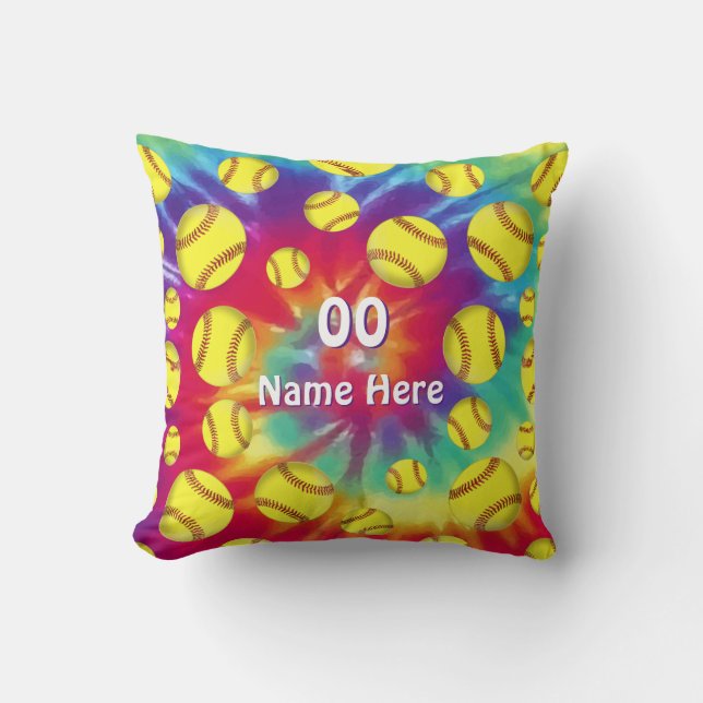 Tie Dye Personalised Softball Gifts for Christmas Cushion (Front)