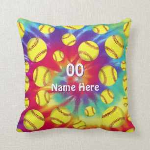 Tie Dye Personalised Softball Gifts for Christmas Cushion