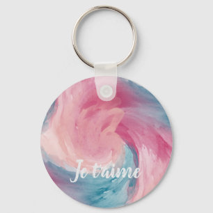 Tie-Dye Pink and Blue Painterly Watercolor in Love Key Ring