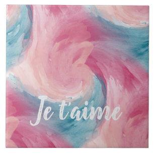 Tie-Dye Pink and Blue Painterly Watercolor in Love Tile