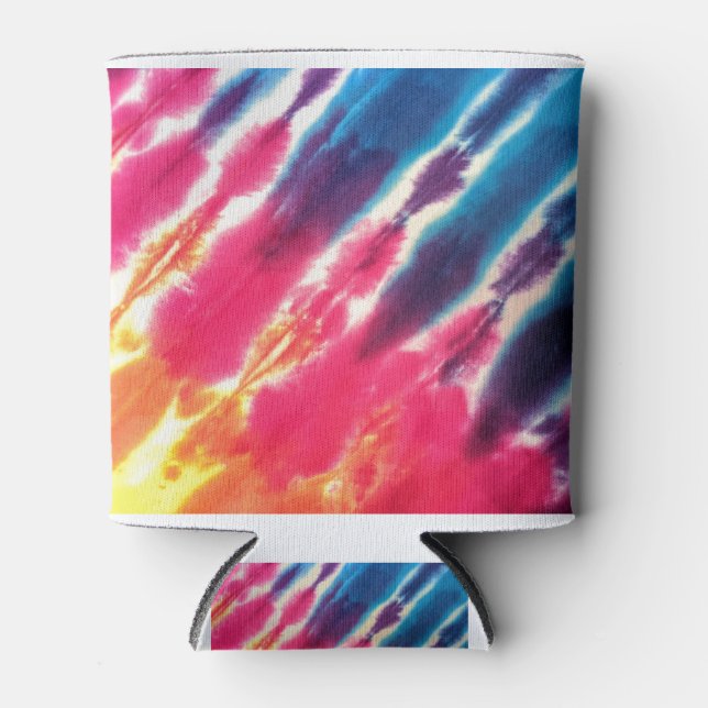 Tie dye pink blue purple yellow can cooler (Front)