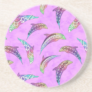 Tie Dye Pink Marine Animals Dolphins Marlins Coaster