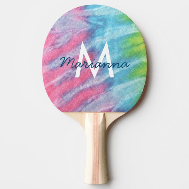 Tie Dye Pink Monogram Name Retro Hippie Ping Pong Paddle (Front)