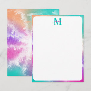 Tie Dye Pink Orange Teal Purple Monogram Card