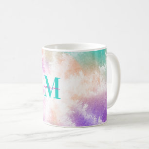 Tie Dye Pink Orange Teal Purple Monogram Coffee Mug
