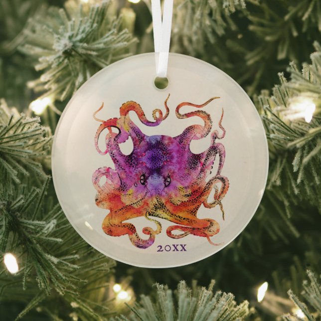 TIE DYE PURPLE AND PINK OCTOPUS CHRISTMAS ORNAMENT (Insitu)