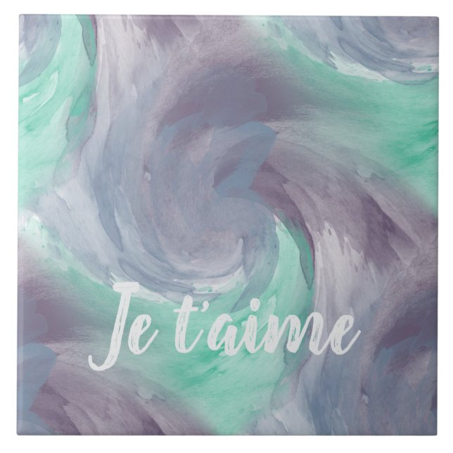 Tie-Dye Purple Green Painterly Watercolor in Love Tile (Front)