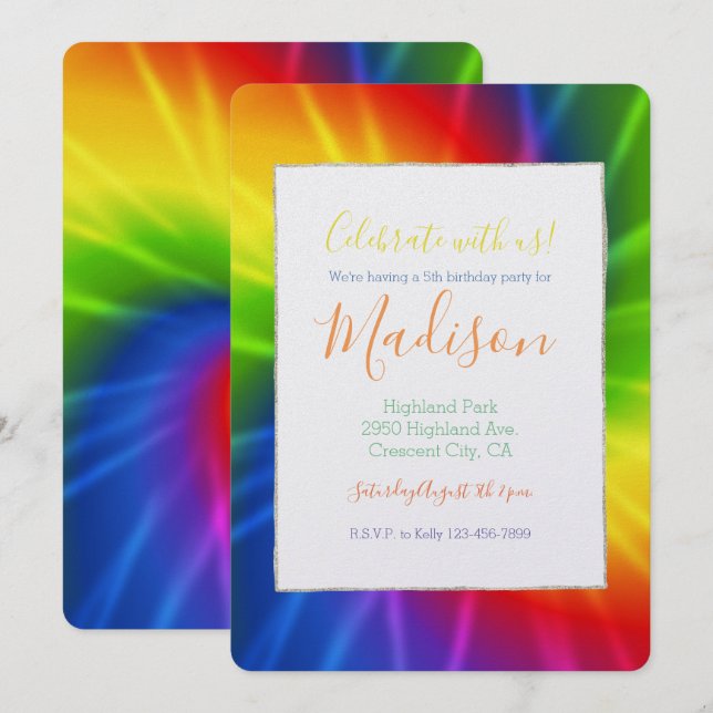 Tie Dye Rainbow Birthday Invitation (Front/Back)