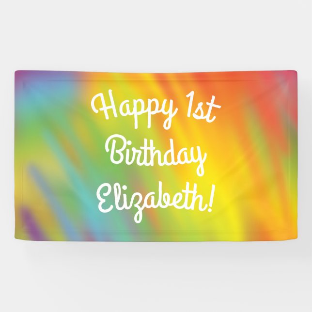 Tie Dye Rainbow Birthday Party Kids Cute Banner (Horizontal)