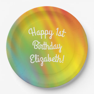 Tie Dye Rainbow Birthday Party Kids Cute Paper Plate