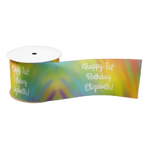 Tie Dye Rainbow Birthday Party Kids Cute Satin Ribbon