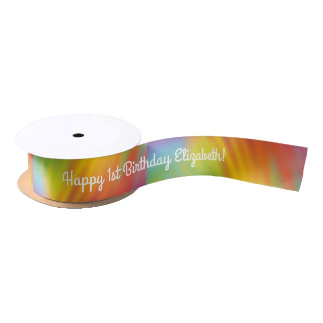 Tie Dye Rainbow Birthday Party Kids Cute Satin Ribbon (Spool)